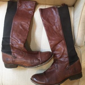 Frye Molly Gore knee high boot brown leather 9.5
